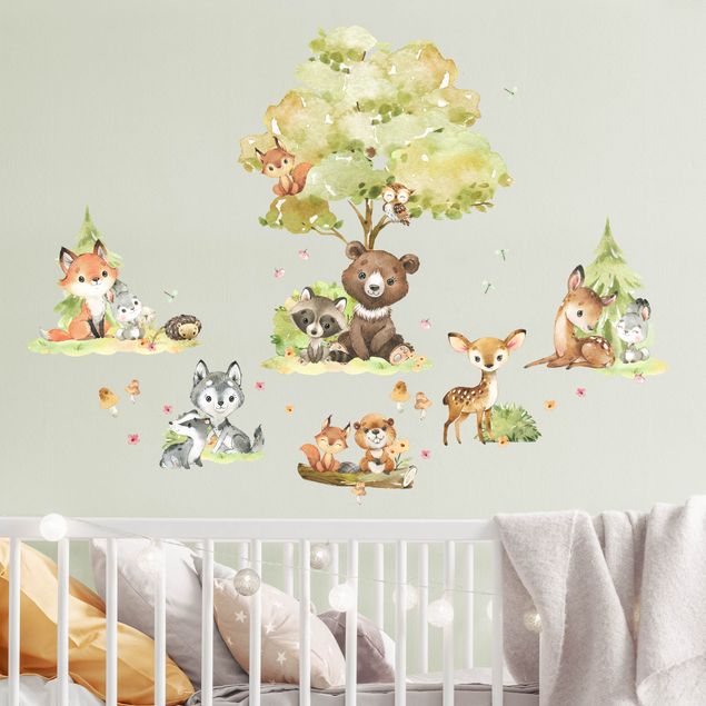 Adesivi murali con animali della foresta Amici animali della foresta acquerello