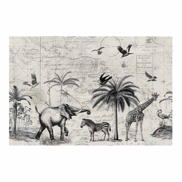 Carte da parati con giraffe Collage vintage - Mappa esotica