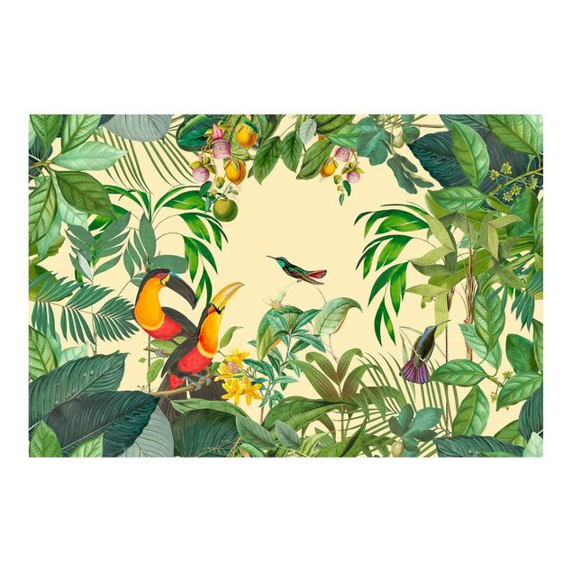 Carte da parati vintage Collage vintage - Uccelli nella giungla