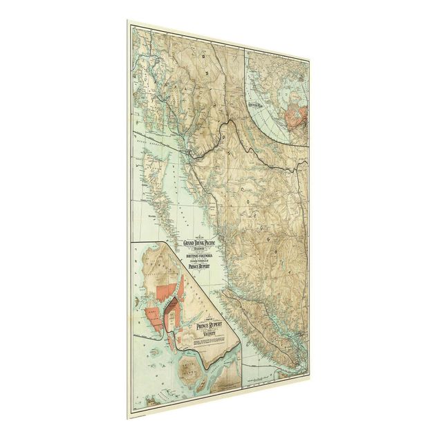 Quadri colorati Mappa vintage della Columbia Britannica