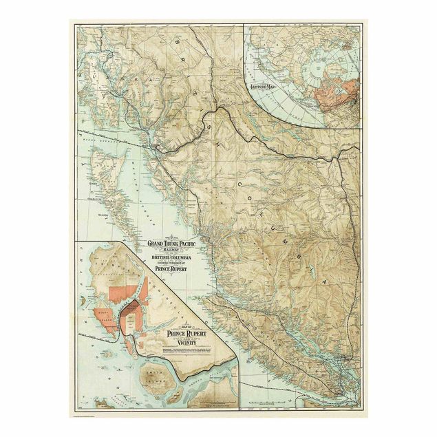 Quadri Andrea Haase Mappa vintage della Columbia Britannica