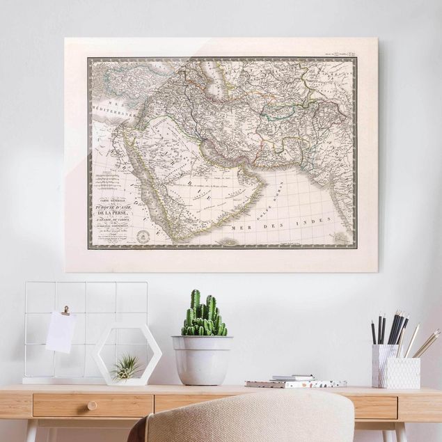 Quadri in vetro con mappamondo Mappa vintage del Medio Oriente