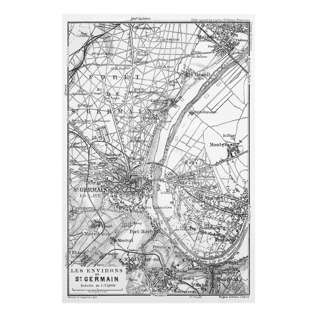 Quadri bianco e nero Mappa vintage St Germain Parigi