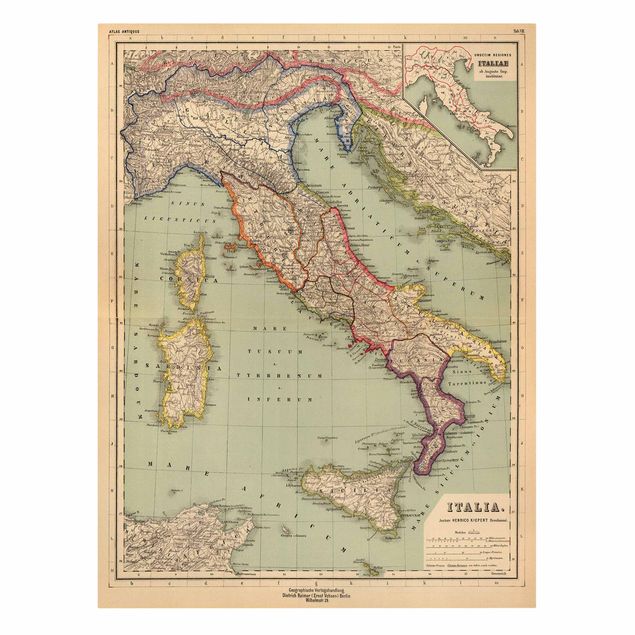 Quadri moderni colorati Mappa vintage Italia