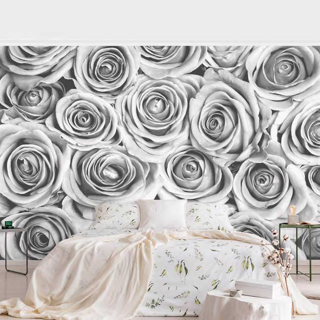 Carte da parati con rose Rose vintage in bianco e nero