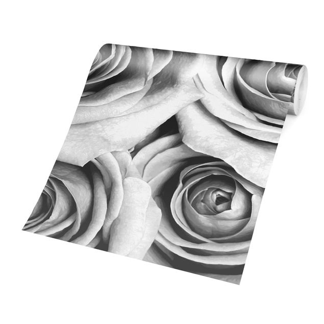 Carte da parati floreali Rose vintage in bianco e nero