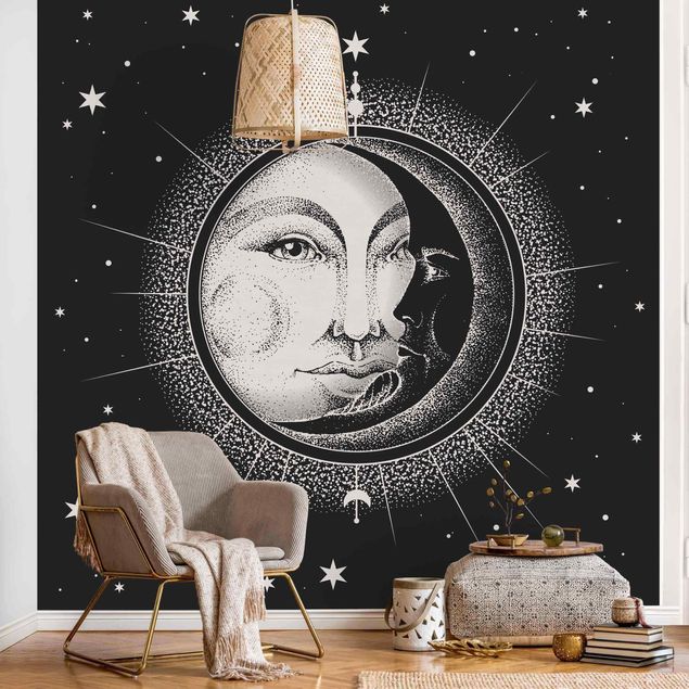 Carte da parati cielo Illustrazione vintage di sole e luna