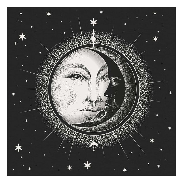 Carta da parati bianca e nera  Illustrazione vintage di sole e luna