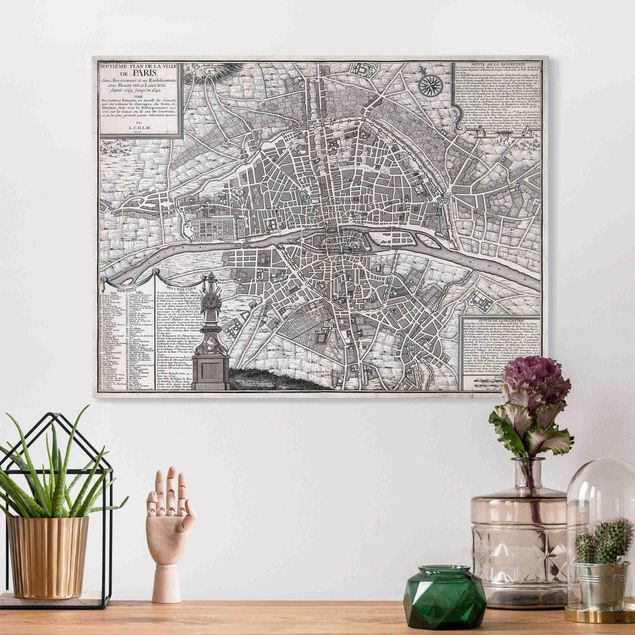 Quadro Parigi Mappa vintage della città di Parigi intorno al 1600