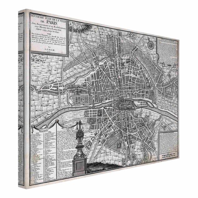 Quadro mappamondo Mappa vintage della città di Parigi intorno al 1600