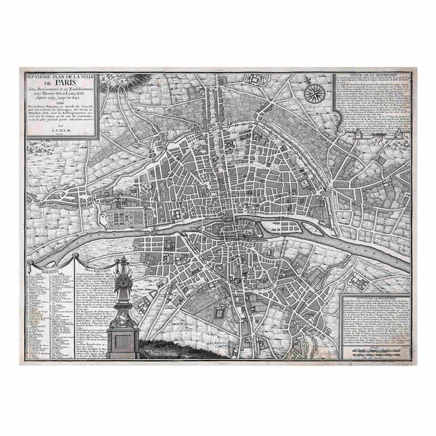 Riproduzioni quadri famosi Mappa vintage della città di Parigi intorno al 1600