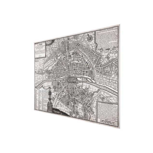 Quadri moderni grigi Mappa vintage della città di Parigi intorno al 1600