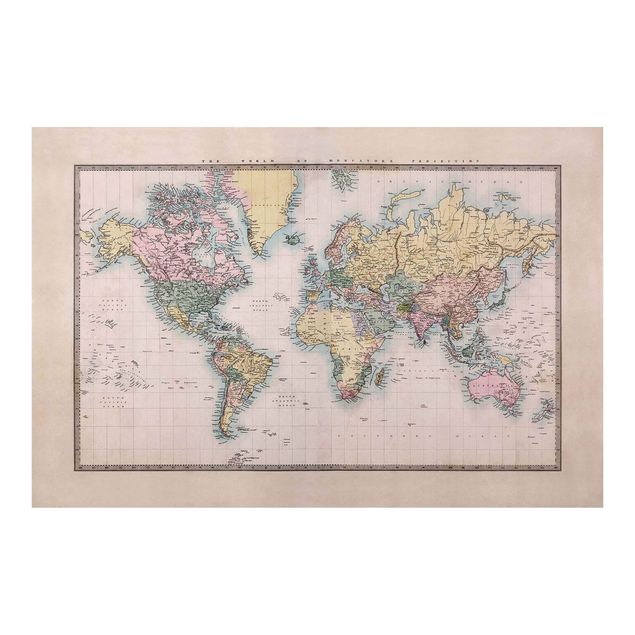 Carta da parati beige Mappa del mondo vintage del 1850