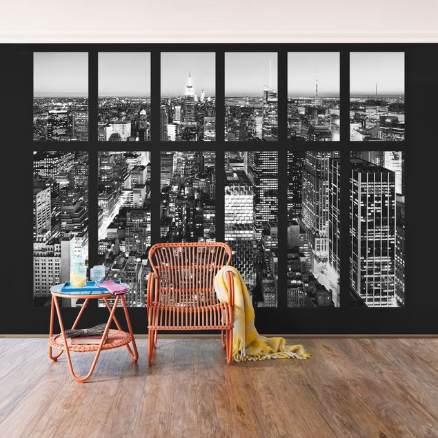 Carta parati New york Vista dalla finestra Skyline di Manhattan in bianco e nero