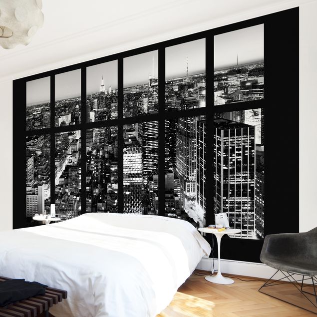 Carta da parato 3d Vista dalla finestra Skyline di Manhattan in bianco e nero
