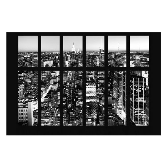 Carte da parati architettura Vista dalla finestra Skyline di Manhattan in bianco e nero