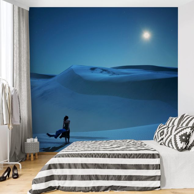 Carte da parati con dune Luna piena sul deserto