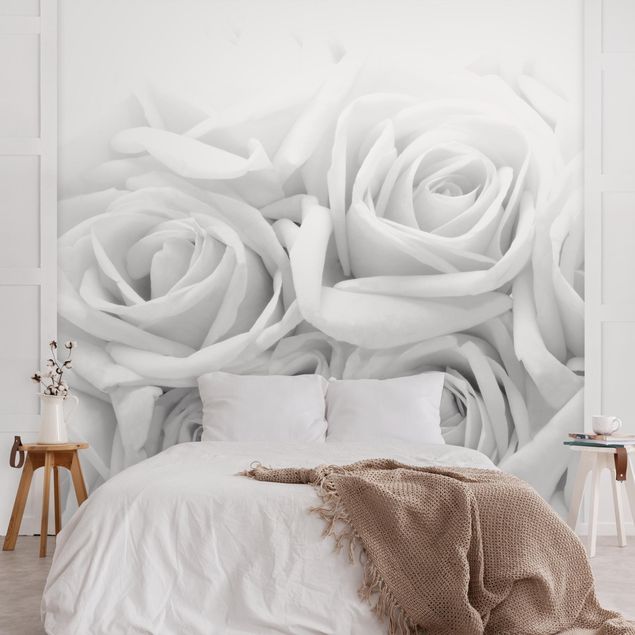 Carte da parati moderne Rose bianche in bianco e nero