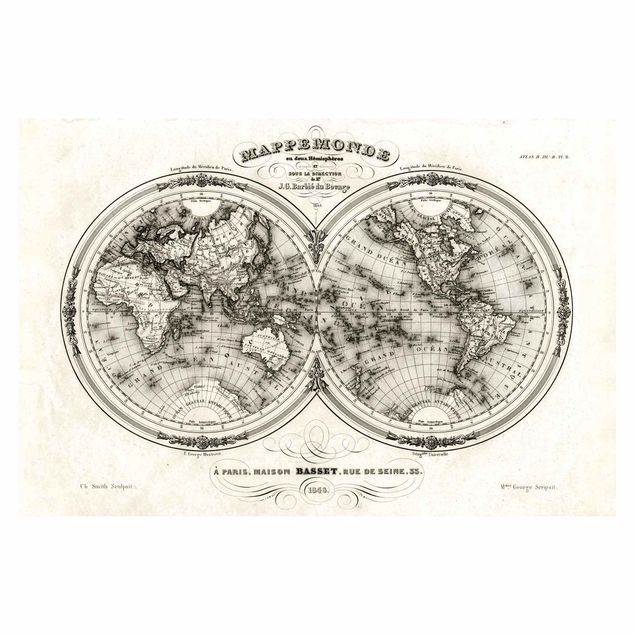 Carta da parati Mappa del mondo - Mappa francese della regione di Cap del 1848