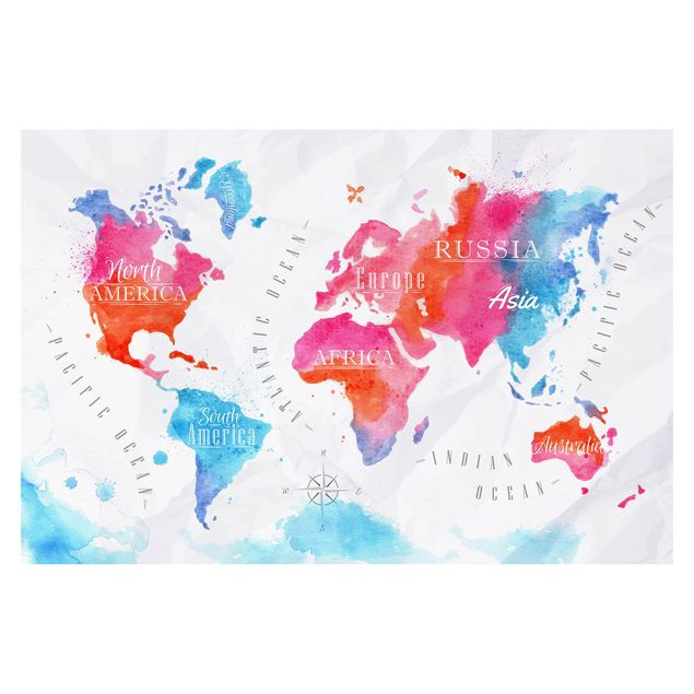 carta da parete Mappa del mondo Acquerello Rosso Blu