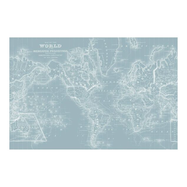 carta da parete Mappa del mondo in blu ghiaccio