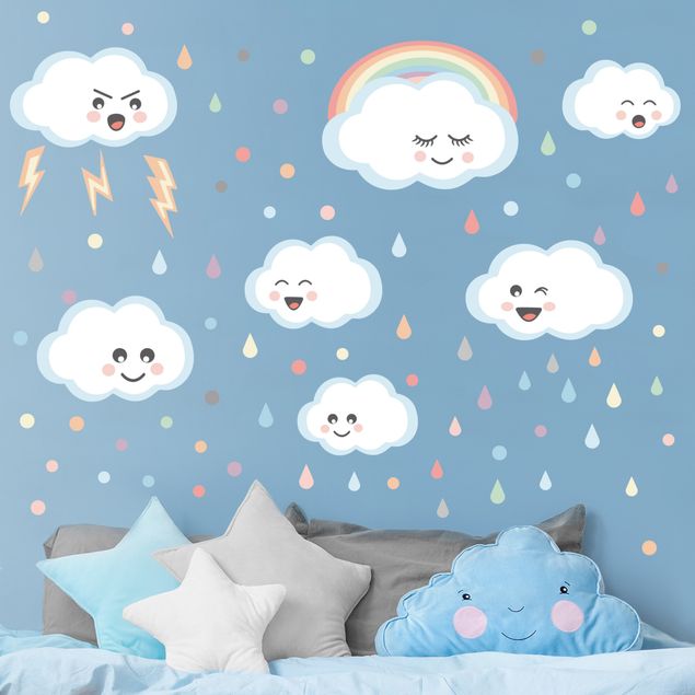Stickers murali Set di nuvole con viso