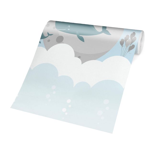 Carte da parati moderne Nuvole con balena e castello