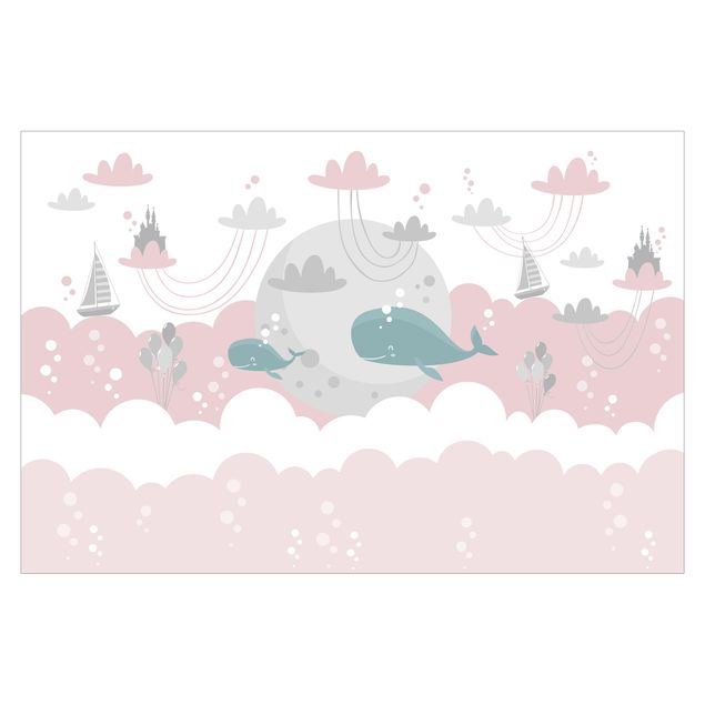 Carta da parati con animali Nuvole con balena e castello