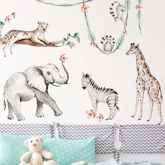 Decorazioni camera neonato Set animali Africa acquerello XXL