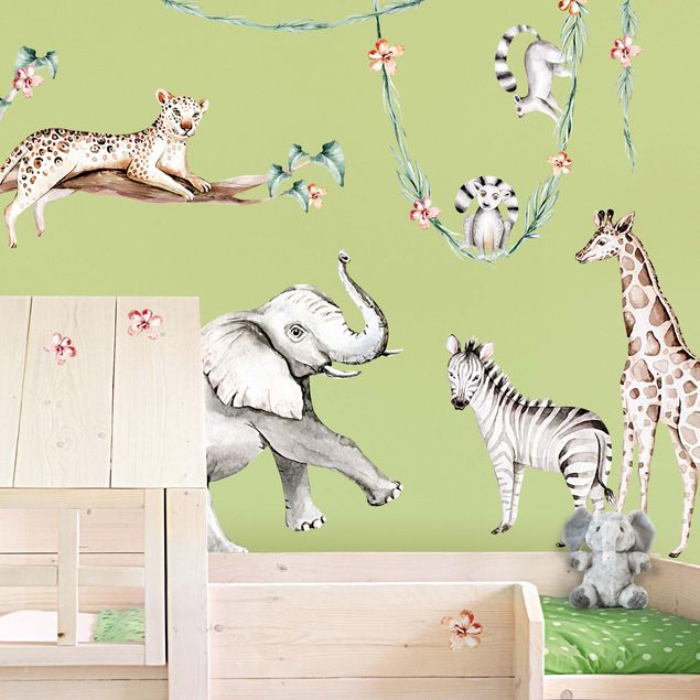Autocolantes de parede macacos Set animali Africa acquerello XXL