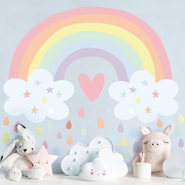 Stickers murali cuore Cuore arcobaleno XXL pastello