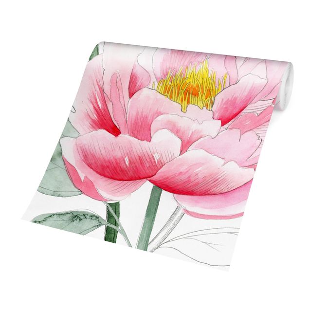 Carta da parati floreale Disegno di peonie rosa chiaro