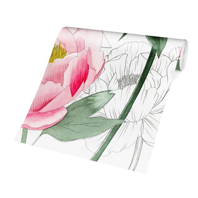 Carta da parati floreale Disegno di peonie rosa chiaro II