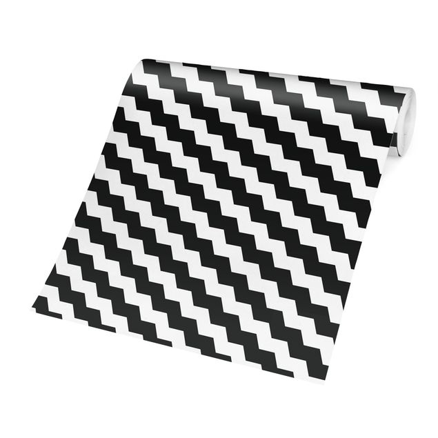 Carta da parati bianco e nero  Motivo a zig zag geometrico in bianco e nero