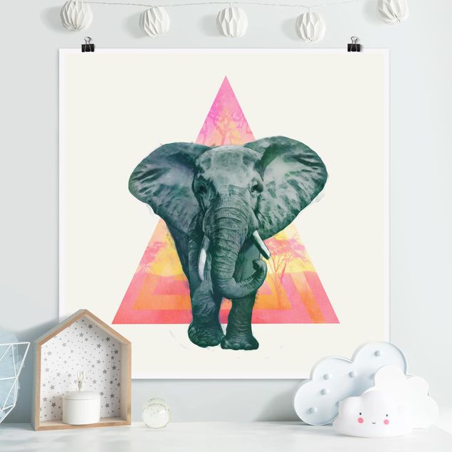 Quadro moderno Illustrazione - Elefante fronte triangolo pittura