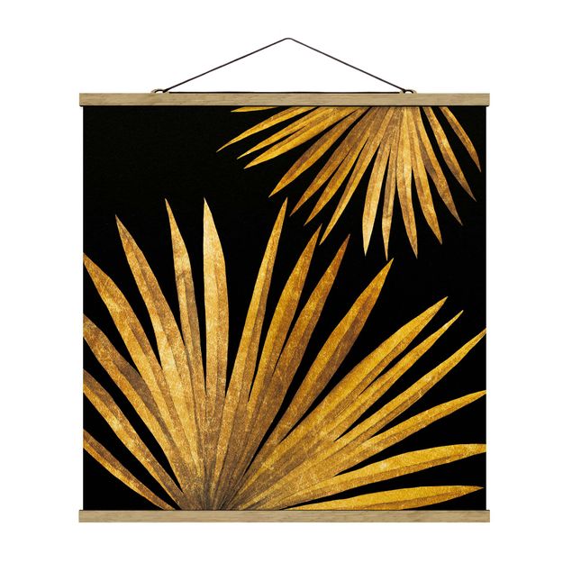 Quadro su tessuto con stecche per poster - Gold - Palm Leaf On