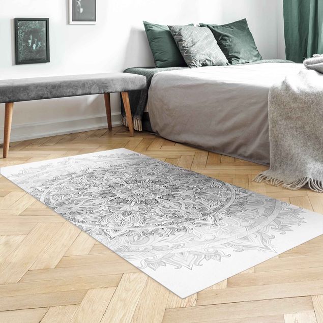 tappeto moderno Mandala Acquerello Ornamento Disegno Nero Bianco