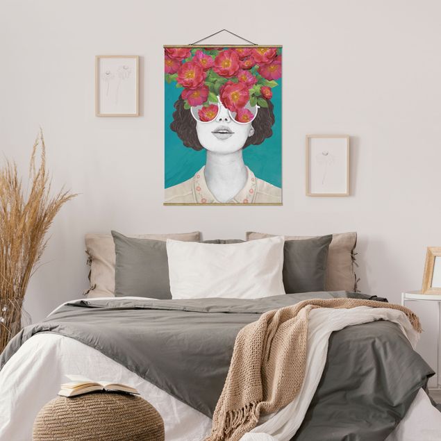 Quadri ritratto Illustrazione - Ritratto di Donna - Collage con Fiori Occhiali