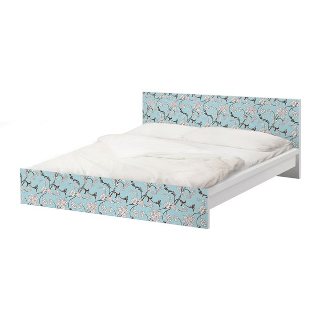 Carta adesiva per mobili IKEA - Malm Letto basso 160x200cm Bright Blue floral pattern