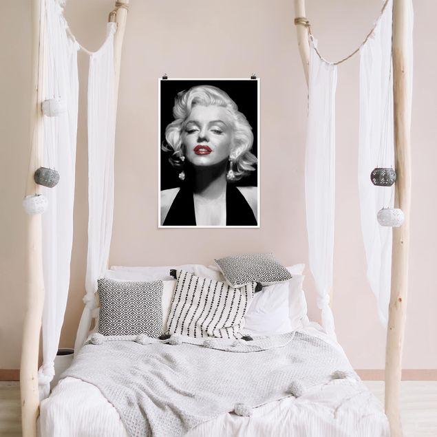 Quadri in bianco e nero Marilyn con le labbra rosse