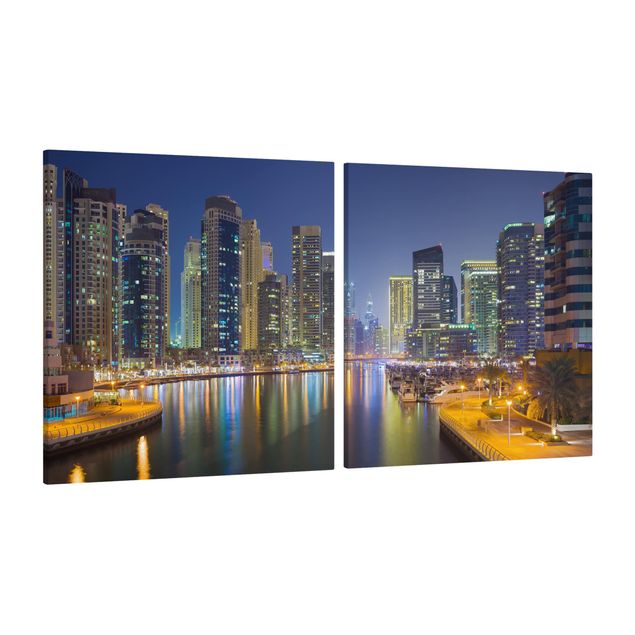 Quadri città Dubai Skyline di notte