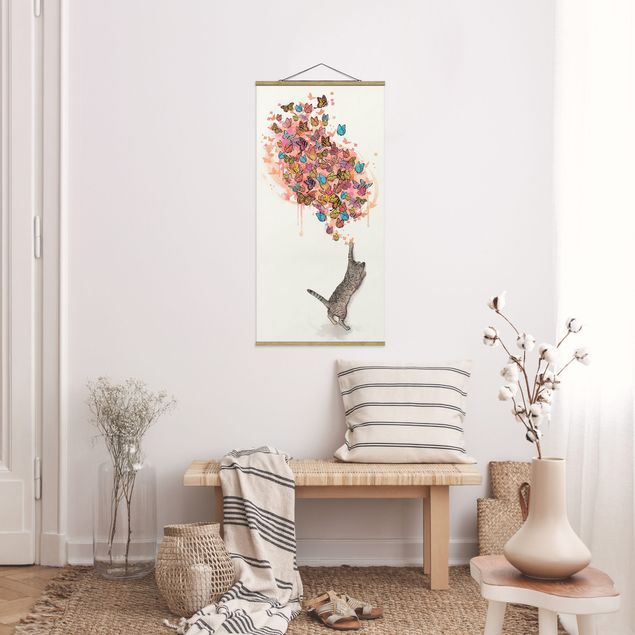 Quadro moderno Illustrazione - Gatto con farfalle colorate pittura