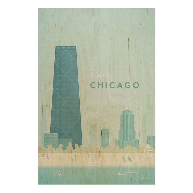 Quadri legno vintage Poster di viaggio - Chicago