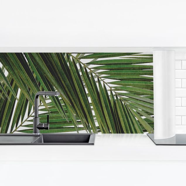 Rivestimenti per cucina con paesaggio Vista attraverso le foglie di palma verde