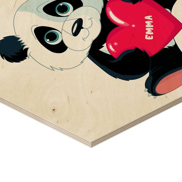 Esagono in legno - Panda Con Cuore