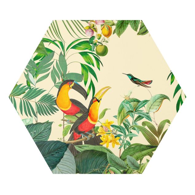 Quadri moderni colorati Collage vintage - Uccelli nella giungla
