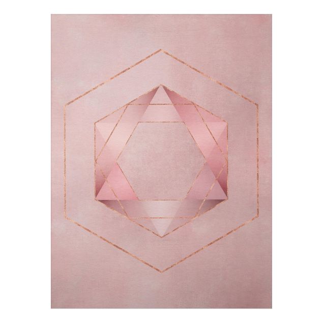 Quadri astratti moderni Geometria in rosa e oro I