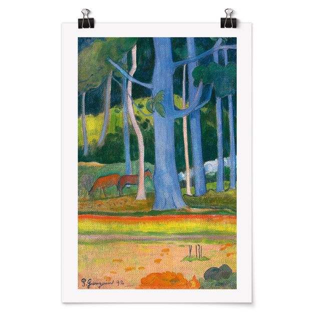 Quadri alberi Paul Gauguin - Paesaggio con tronchi d'albero blu
