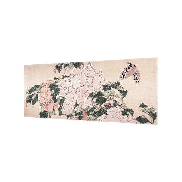 Paraschizzi con animali Katsushika Hokusai - Peonie rosa con farfalla