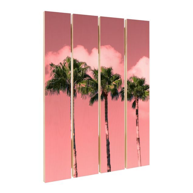 Quadri su legno Palme contro il cielo rosa